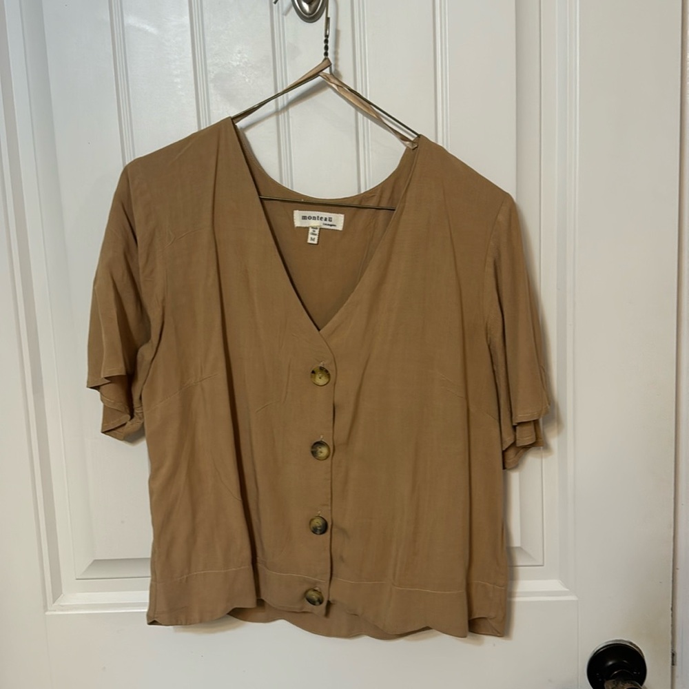 Tan button down blouse size M